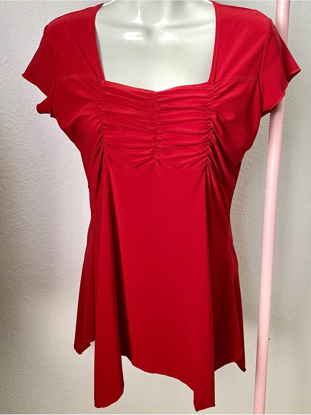 American City Wear Red Ruched Square-Neck Top
